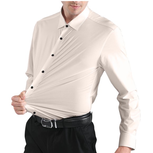cfhntfmh Men's Long Sleeve Button down Dress Shirt Business Casual Slim Fit Shirts for Wedding Work Office Shirts(Beige,X-Large)