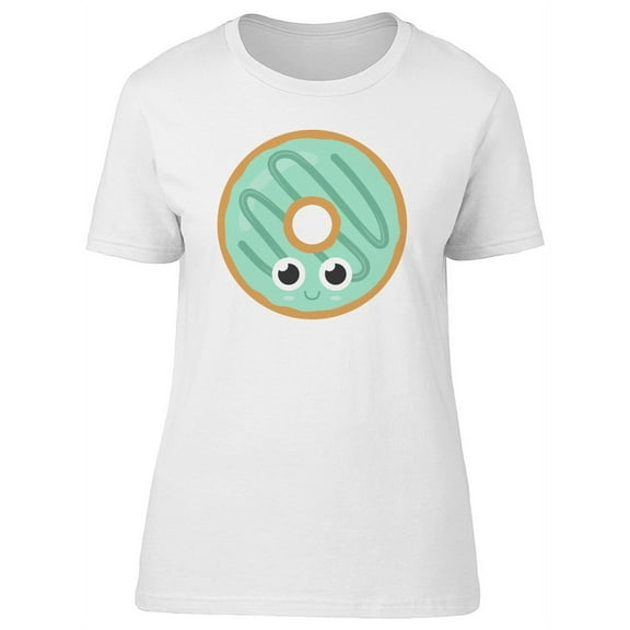 Cute Green Glazed Kawaii Donut T-Shirt Women -Image by Shutterstock, Female Medium