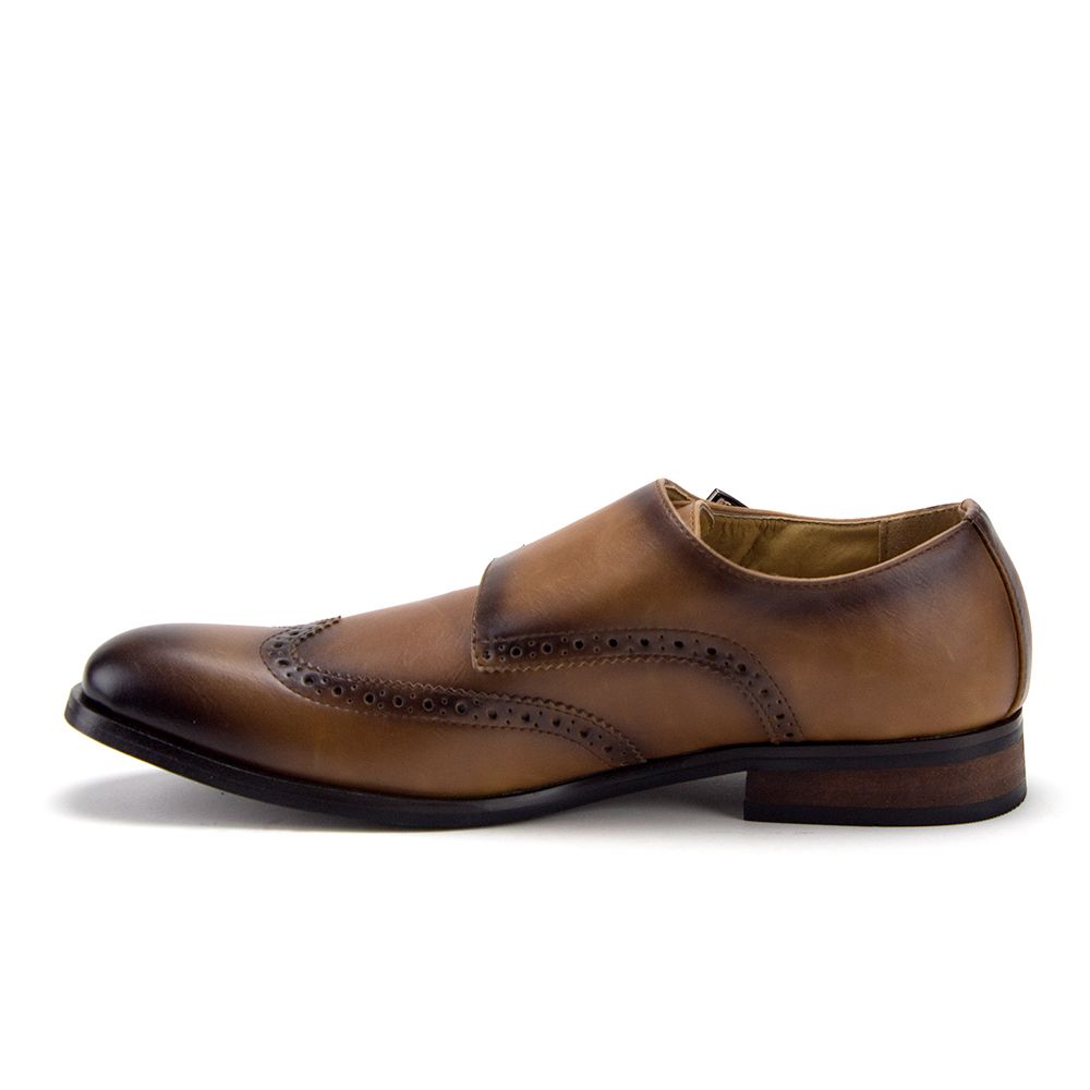 J'aime Aldo Men's C-390 Wing Tip Double Monk Strap Loafers Dress Shoes, Cognac, 7.5 - image 2 of 3