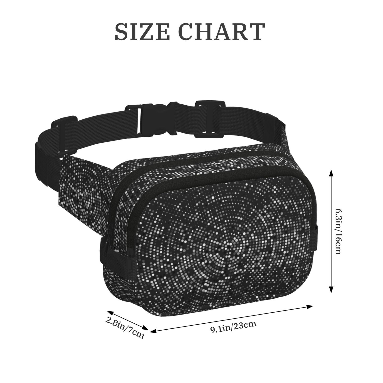 Picia Black And White Dotted Print Square Double-Layer Waist Bag Mini Adjustable Waist Belt Bag Exercise Running Travel Hiking