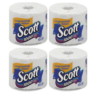 4 Rolls Scott 1000 Sheets Per Roll Giant Toilet Paper Bathroom Bath Tissue White 