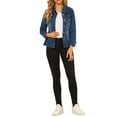 thumbnail image 2 of Allegra K Women's Button Down Long Sleeves Contrast Stitch Washed Denim Jacket, 2 of 6