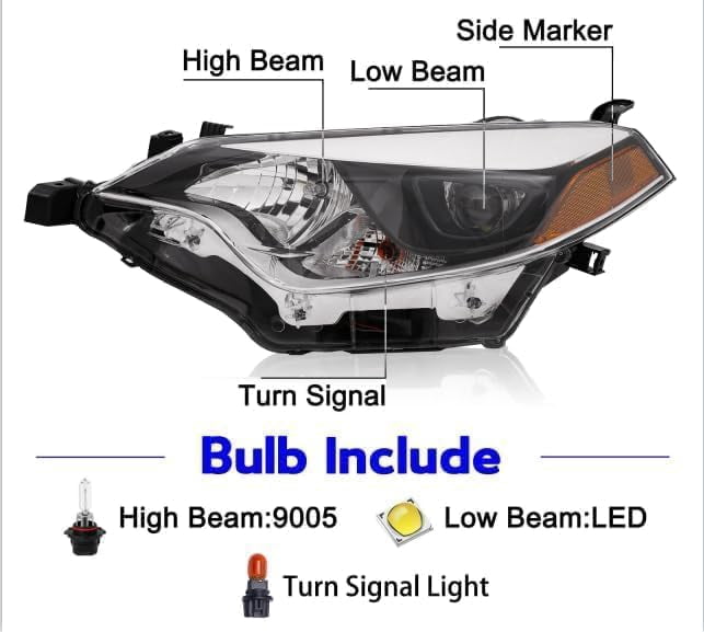 HOUGEET Headlights Assembly Fit for 2014 2015 2016 Toyota Corolla Base/CE/C/LE Eco/LE/L/S Plus/S/Special Edition Sedan 4-Door Headlamps Clear Lens (Driver Side)