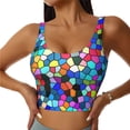 thumbnail image 2 of Picia Colorful Tie Dye Stained Glass 2 Sports Bra for Women,Padded Strappy Sports Bras Medium Support Yoga Bra with Removable Cups,Running Yoga Bra-, 2 of 9