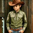 thumbnail image 2 of KHONTS Western Cowboys Graphic Printed Shirts for Kids Boys Long Sleeve Button down Stylish Tops,Size 4-13 Years Army Green 140, 2 of 4