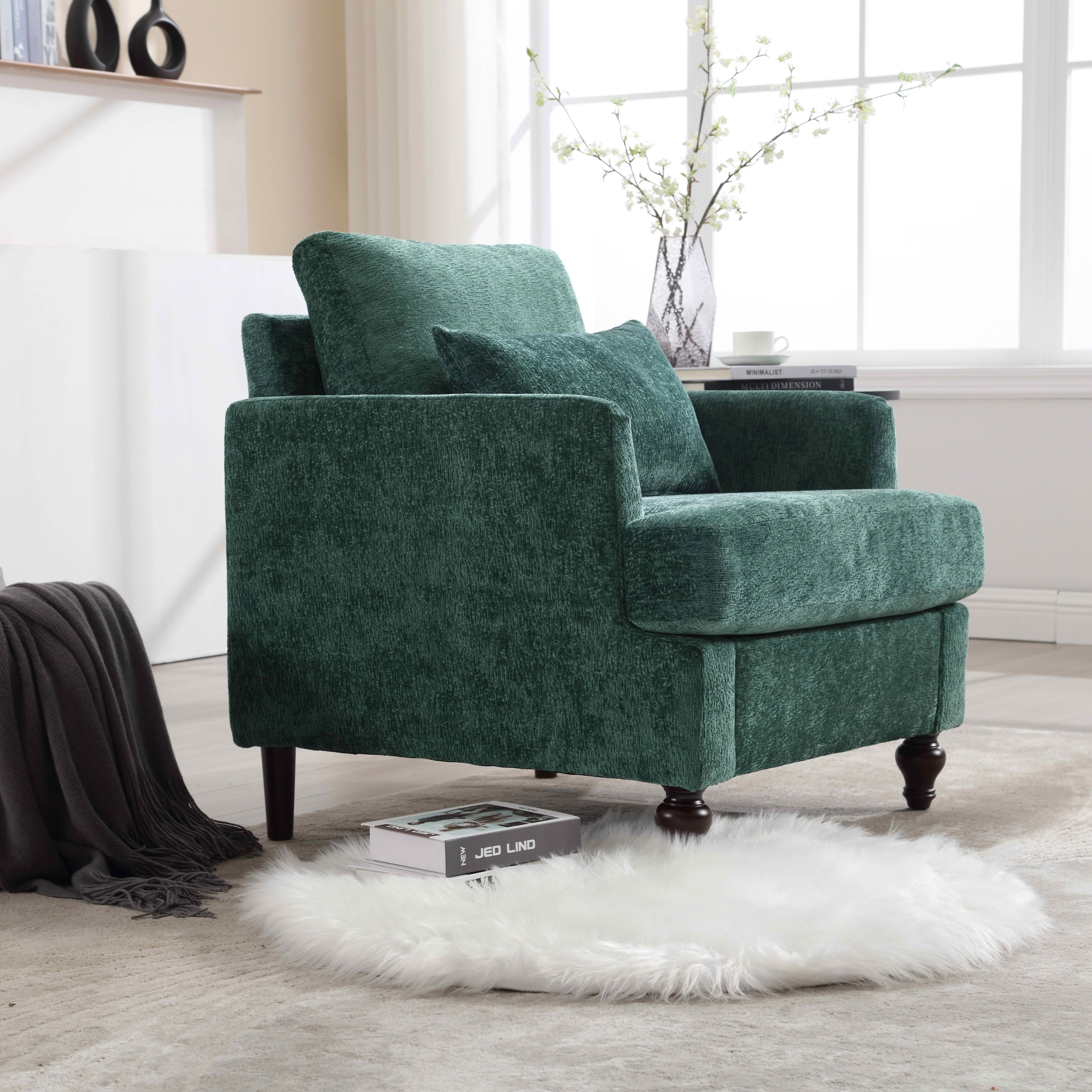 MAYEERTY 29.53-Inch Mid Century Chenille Tufted Studded Accent Armchair, Solid Wood Frame Upholstered Club Lounge Chair for Living Room Bedroom Reading Office