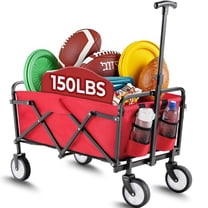 TLSUNNY 150lbs Collapsible Folding Wagon, Big Bucket Beach Cart, Heavy Duty Large Capacity Garden Wagon with Wheels for Outdoor Camping, Shopping, Sports, Grocery