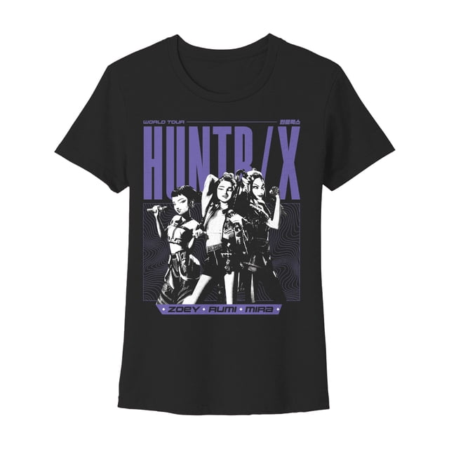 Playera Kpop Demon Hunters X para Mujer, Cuello Redondo Manga Corta Negro Talla CH