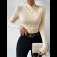 thumbnail image 4 of Camiseta de Larga con Cuello Alto Fruncido para Mujer, Camiseta y Ajustada Albaricoque S, 4 of 10