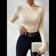 thumbnail image 4 of Camiseta de Larga con Cuello Alto Fruncido para Mujer, Camiseta y Ajustada Albaricoque XL, 4 of 10