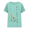 thumbnail image 4 of FAVIPT Linen Short Sleeve Tops for Women Crew Neck Button Up Shirts Elegant Floral Print Boho Blouses Casual Trendy Summer 2025 Tees Mint Green,XL, 4 of 4