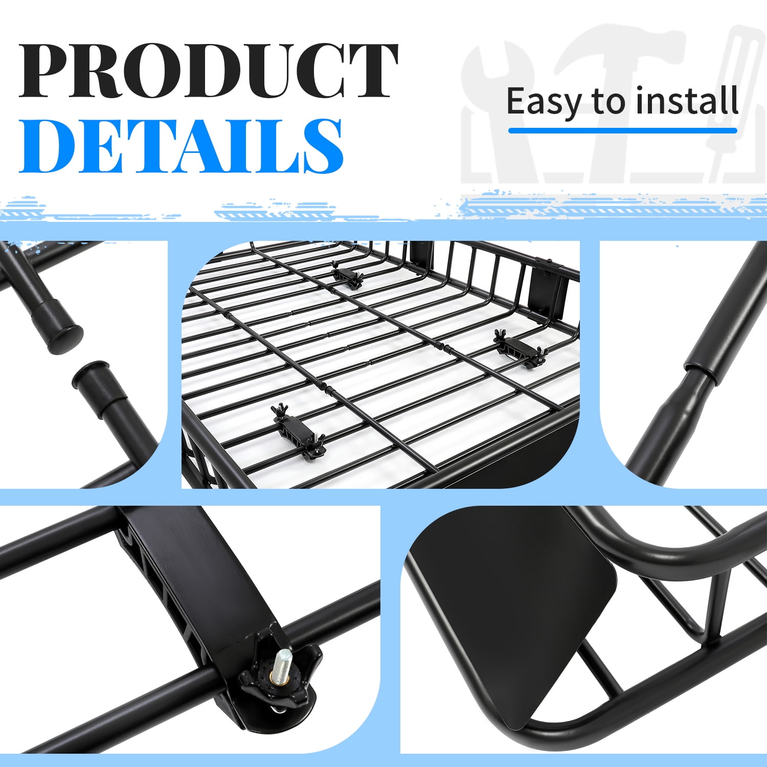 HECASA Upgrade Adjustable Roof Rack Cargo Carrier with Extension,64" x 39" x 6'' Universal, 250LBS Weight Capacity Heavy Duty Steel Car SUV ,Top Luggage Storage Holder Basket for Travel
