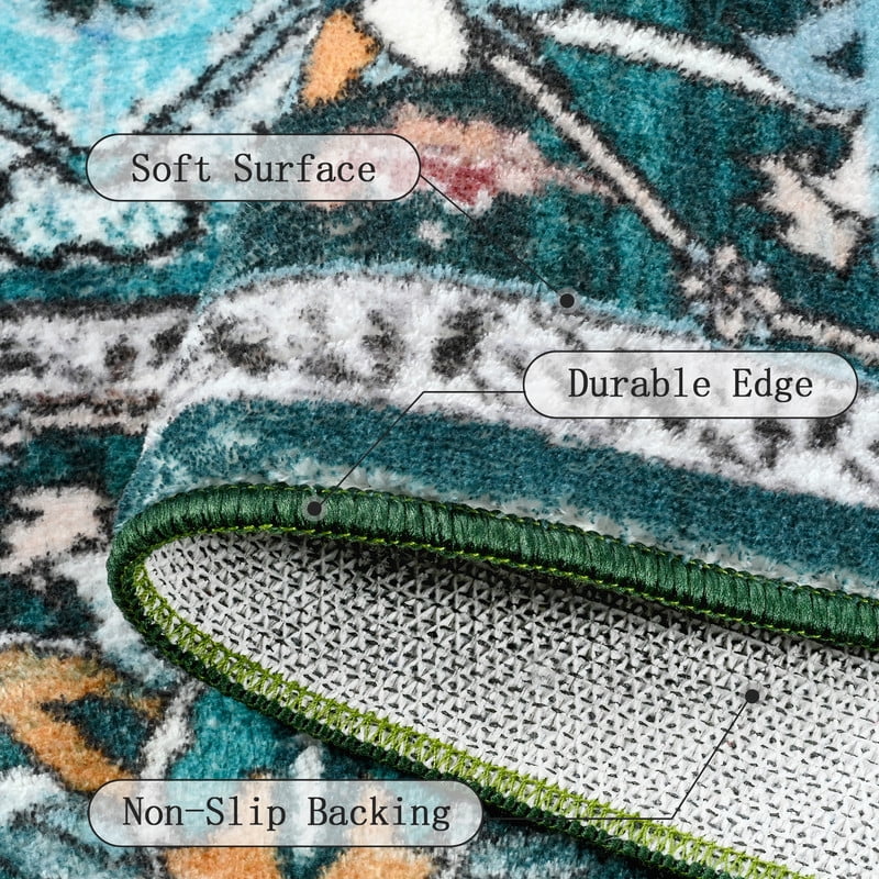 TWINNIS Boho Area Rug Soft Indoor Living Room Carpet,Green Bohemian Rug for Bedroom,8'x10'Non-Slip Washable Decorative Rug