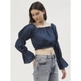 thumbnail image 5 of DressBerry Women's Solid Poly Rayon Square Neck Ruffled Border Cropped Blouse Long Balloon Sleeves Casual&nbsp;Summer Wear Above Waist Length Regular Short Top, 5 of 7