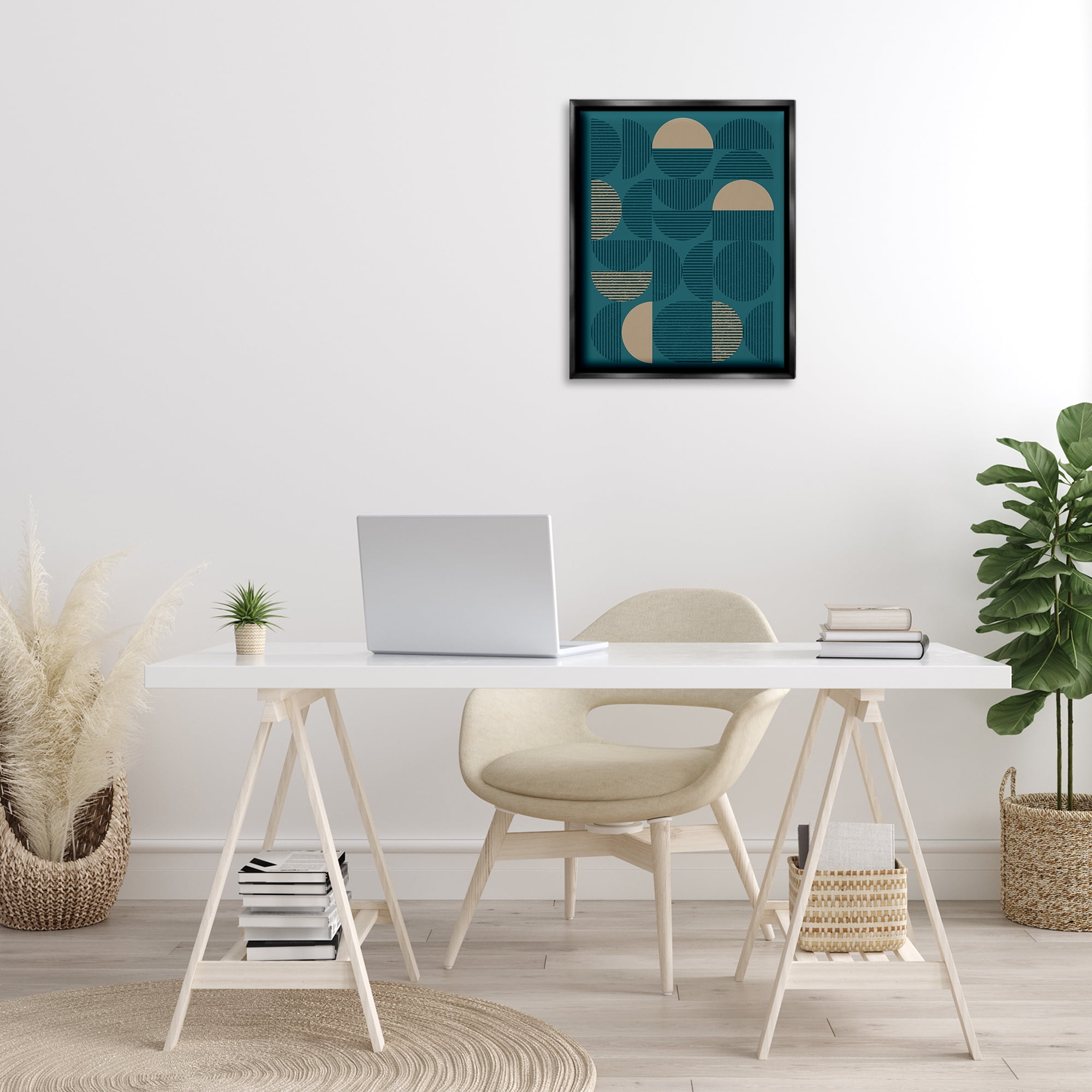 Stupell Industries Deco Arches Blue & Beige Abstract Painting Black Floater Framed Canvas Art Print Wall Art, 17 x 21