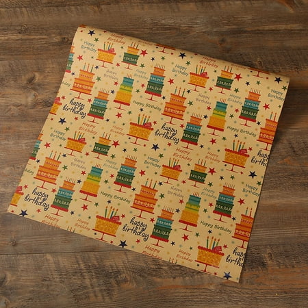 Birthday Wrapping Paper for Kids Girls Women Boys Men, 10 Sheets Kraft Brown Recycled Gift Wrapping Paper 4 Styles "Happy Birthday" Balloons Rainbow Stars Precut 20" X 28" Folded