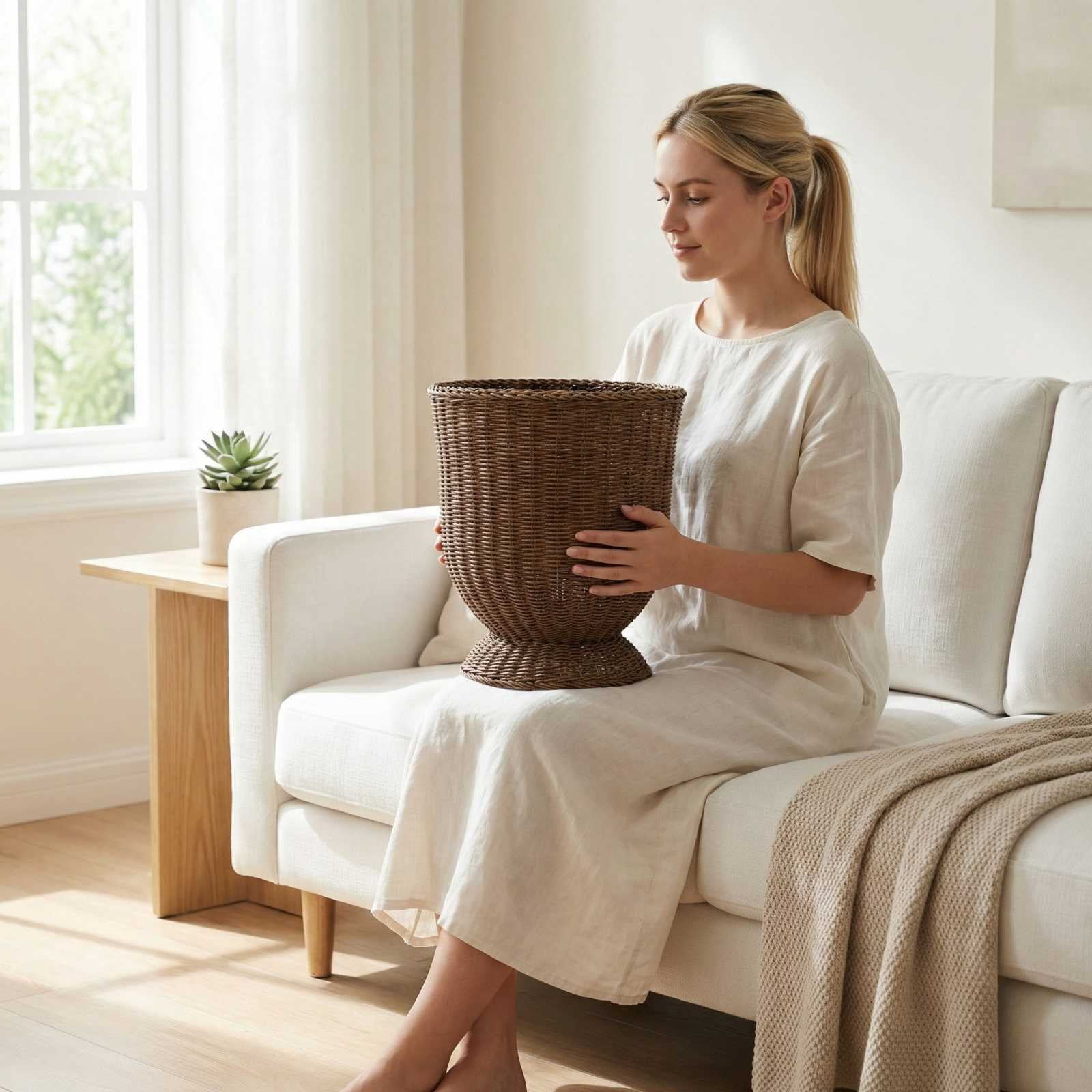 HIELLFQ Khaki Woven Planter, Decorative Rattan Flower Pots Outdoor Indoor Home Decor, Natural Plant Pots for Flowers Branches Ideal Easter Decorations