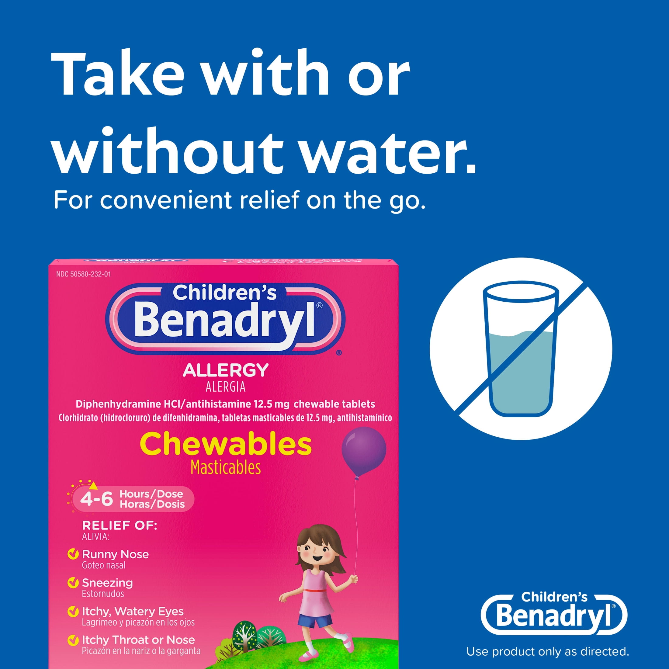 (3 pack) Children's Benadryl Allergy Relief Chewable Tablets, Grape, 20 Count
