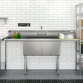 thumbnail image 4 of 72 in. 18-Gauge 2-Compartment Commercial Sink with Backsplash and Dual 18 in. Drainboards, Bowl Dimensions 18"x18"x14" in Stainless-Steel (KM-SB181814-18B3), 4 of 10