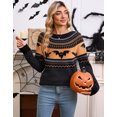 thumbnail image 6 of Cogild Women's Halloween Fair Isle Sweater - Vintage Bat Pattern Brown Knit Pullover, Cozy Fall & Spooky Season Outfit, 6 of 8