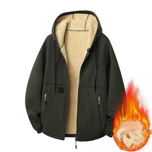 Ceisia Men Solid Color Hooded Zipper Lamb Gift Fleece Warm Long Sleeve Casual Cardigan Jackets