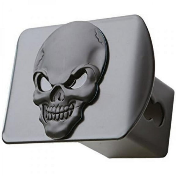 100% Metal Skull 3D Emblem Trailer Hitch Cover Fits 2 Receivers (Black on Black)