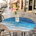 thumbnail image 3 of Blue Ocean Wave Elastic Fitted Round Table Cover Abstract Ombre Beach Waterproof Outdoor Tablecloth for Holiday Party, Picnic, Patio & Dining Fits Tables Up to 36"-44", 3 of 8