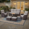 thumbnail image 2 of Bellefurn Luxury 7 Pieces Patio Furniture Sets with Fire Pit Table,Swivel Chairs with 6" Thick Cushion,Sofa and Ottomans,Patio Conversation Sets for Porch Deck Garden Backyard, 2 of 13