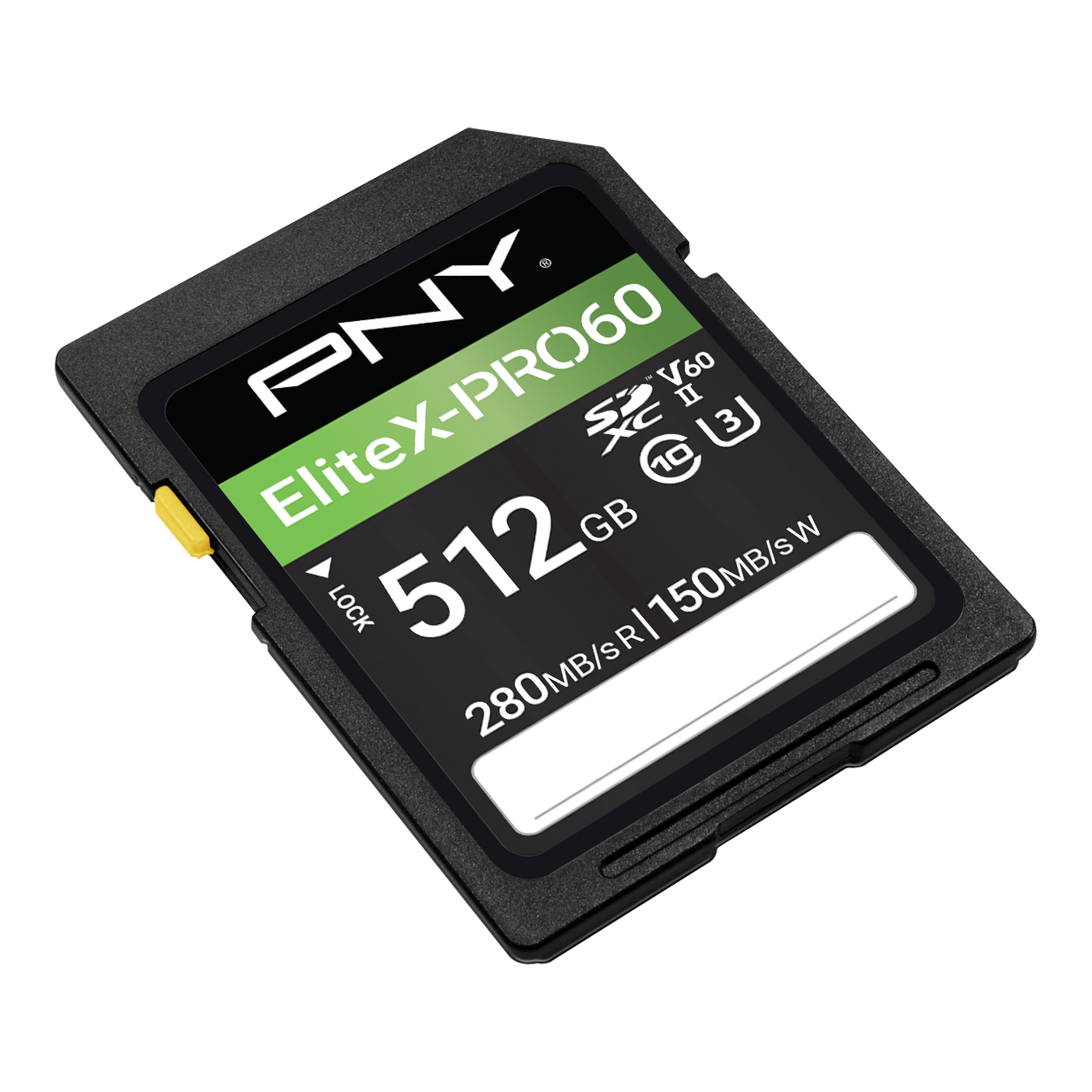 PNY 512GB EliteX-PRO60 Class 10 U3 V60 UHS-II SD Flash Memory Card
