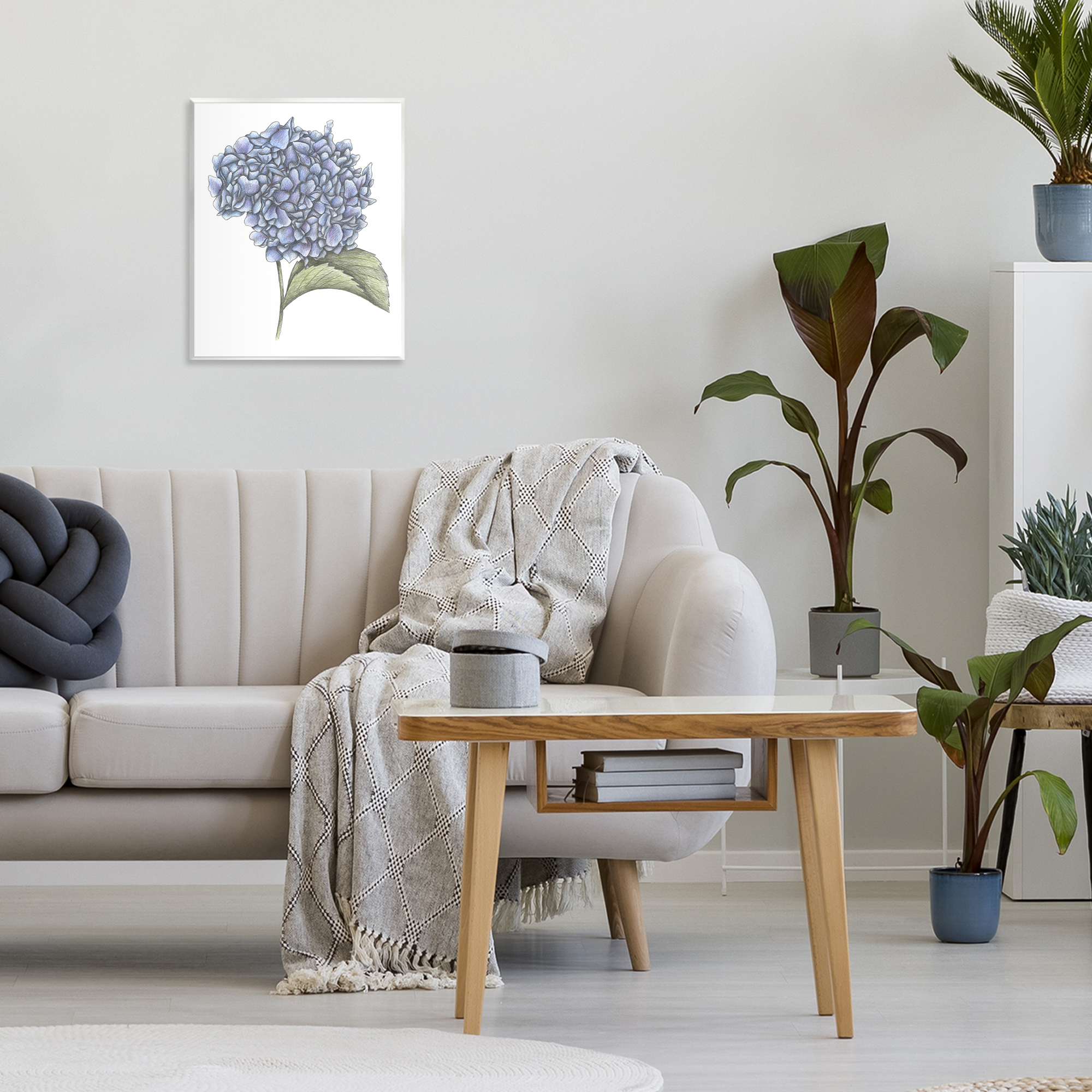 Hydrangea Sketch Blossom Wall Plaque Art, design by Cecilia Battaini