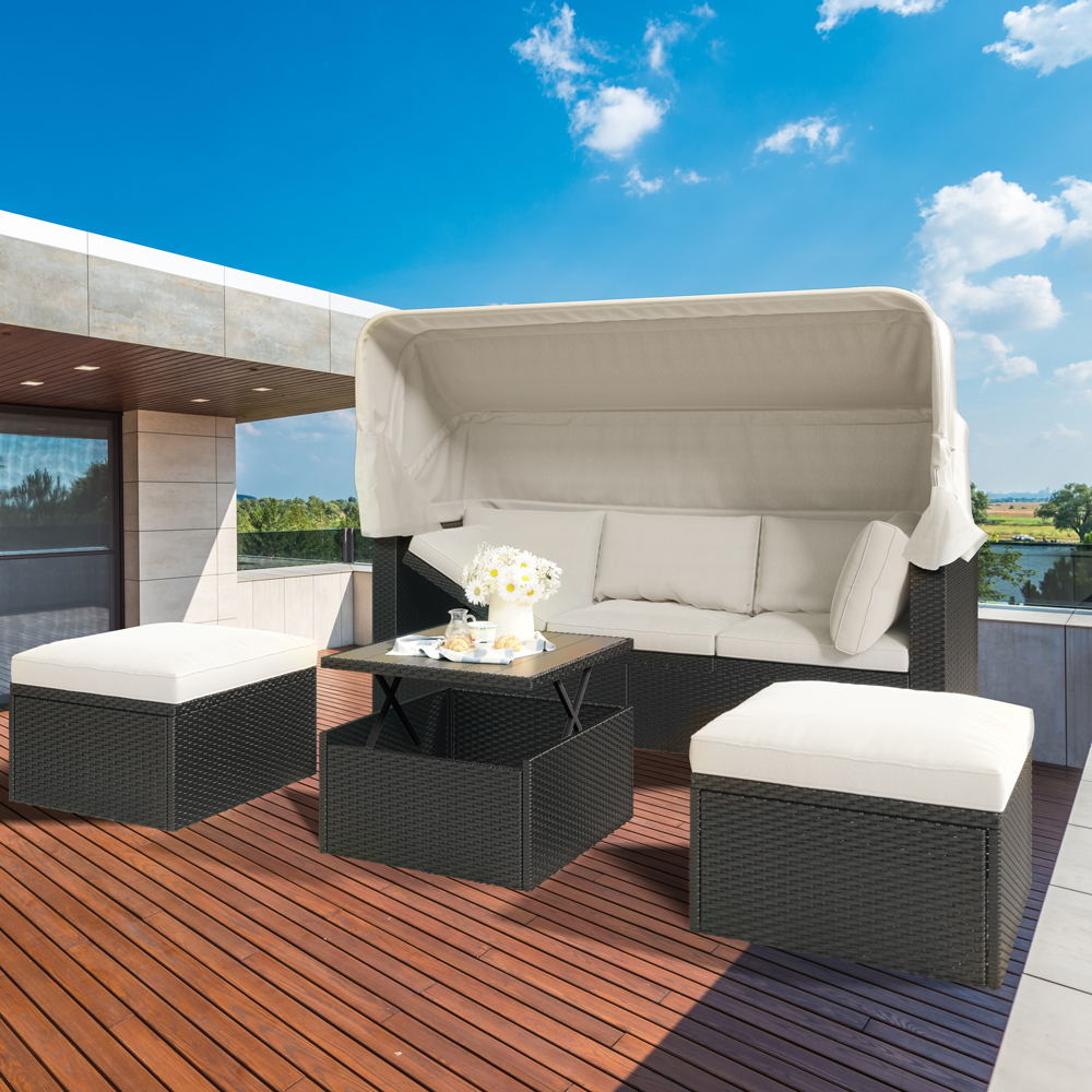 WGR Sectional Seating with Washable Cushions, Rectangle Daybed Patio