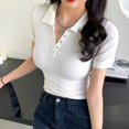 thumbnail image 1 of Rimocy-Camiseta coreana con cuello vuelto para mujer, top corto ajustado de manga corta, ropa de calle de color liso, verano 2022, 1 of 6