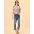 thumbnail image 2 of Unique Bargains Women's Peter Pan Collar Ruffled Bubble Short Sleeve Floral Blouse S Pink, 2 of 6