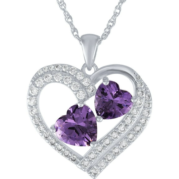 Believe by Brilliance Gemspirations Sterling Silver Plated Simulated Amethyst and CZ Heart Pendant