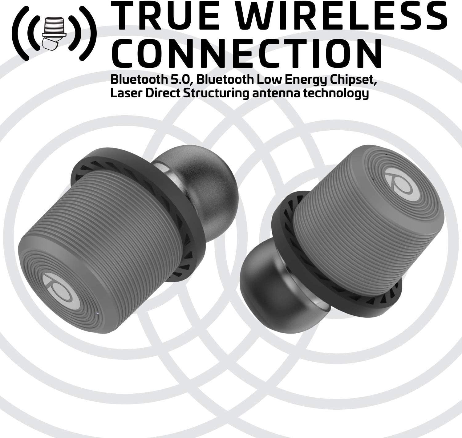 Rowkin Ascent Micro True Wireless Earbud Headphones: 17+ Hours, Bluetooth 5, Small Headphones & Charging Case Deep Bass Mic Quick Pairing & Noise Reduction for Android Samsung & iPhone Slate Gray