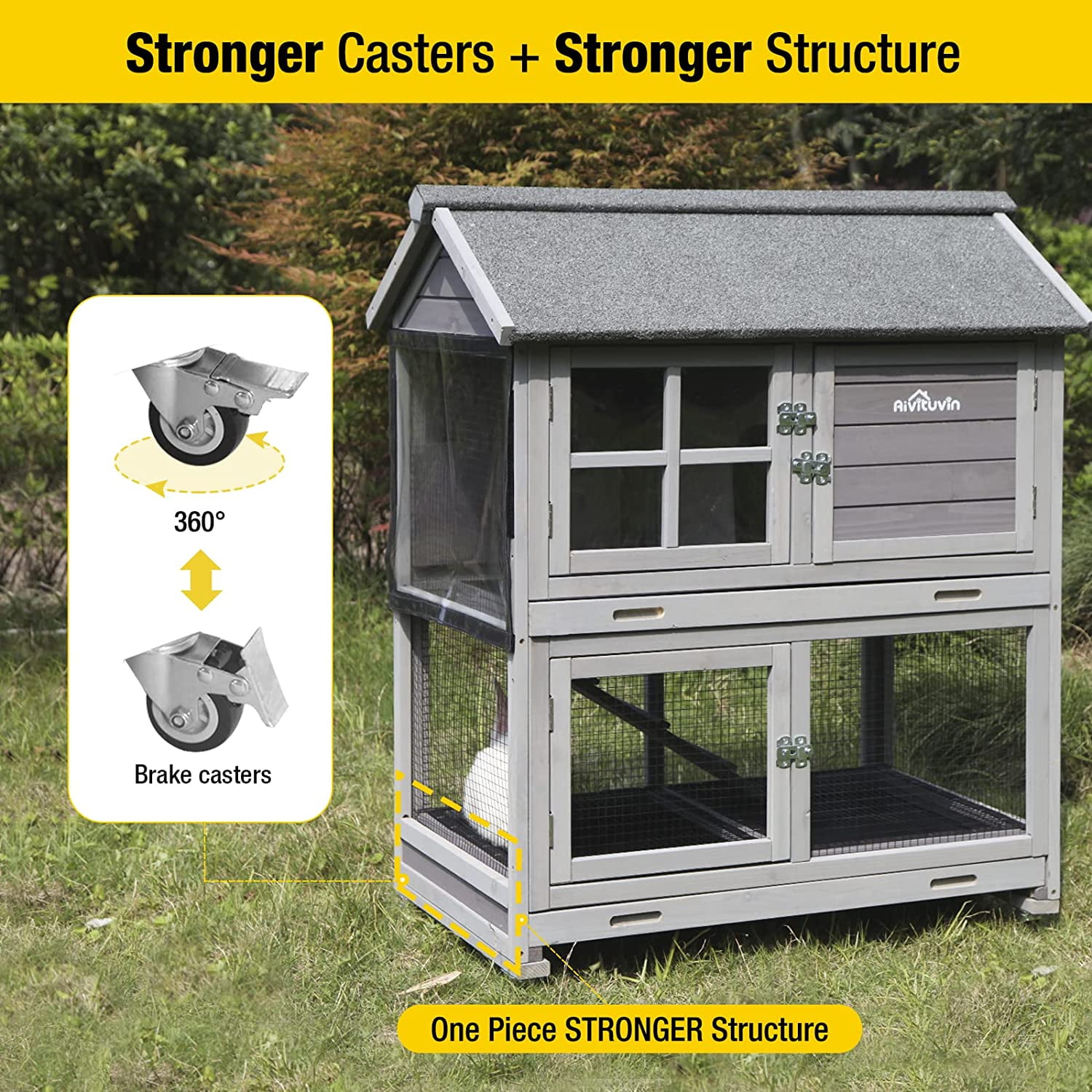 Rabbit Hutch Outdoor Large, Rabbit Cage Indoor Bunny Hutch Bunny Cage with Wheels -Upgrade Removable Wire Rack