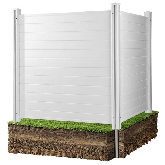 VEVOR 2 Panels Outdoor Privacy Screen, 50 x 50 in Air Conditioner Fence with 27.6 in Ground Stakes, Pool Equipment Enclosure, Horizontal Vinyl Privacy Fence, Ideal for Trash Can and A/C Units, White