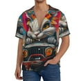 thumbnail image 7 of Lsque Vibrant Bunny Ride print Men's Cuban Collar Short Sleeve Shirt Summer Beachwear Casual Button Down Fashionable Vacation Leisure Shirt-3X-Large, 7 of 7