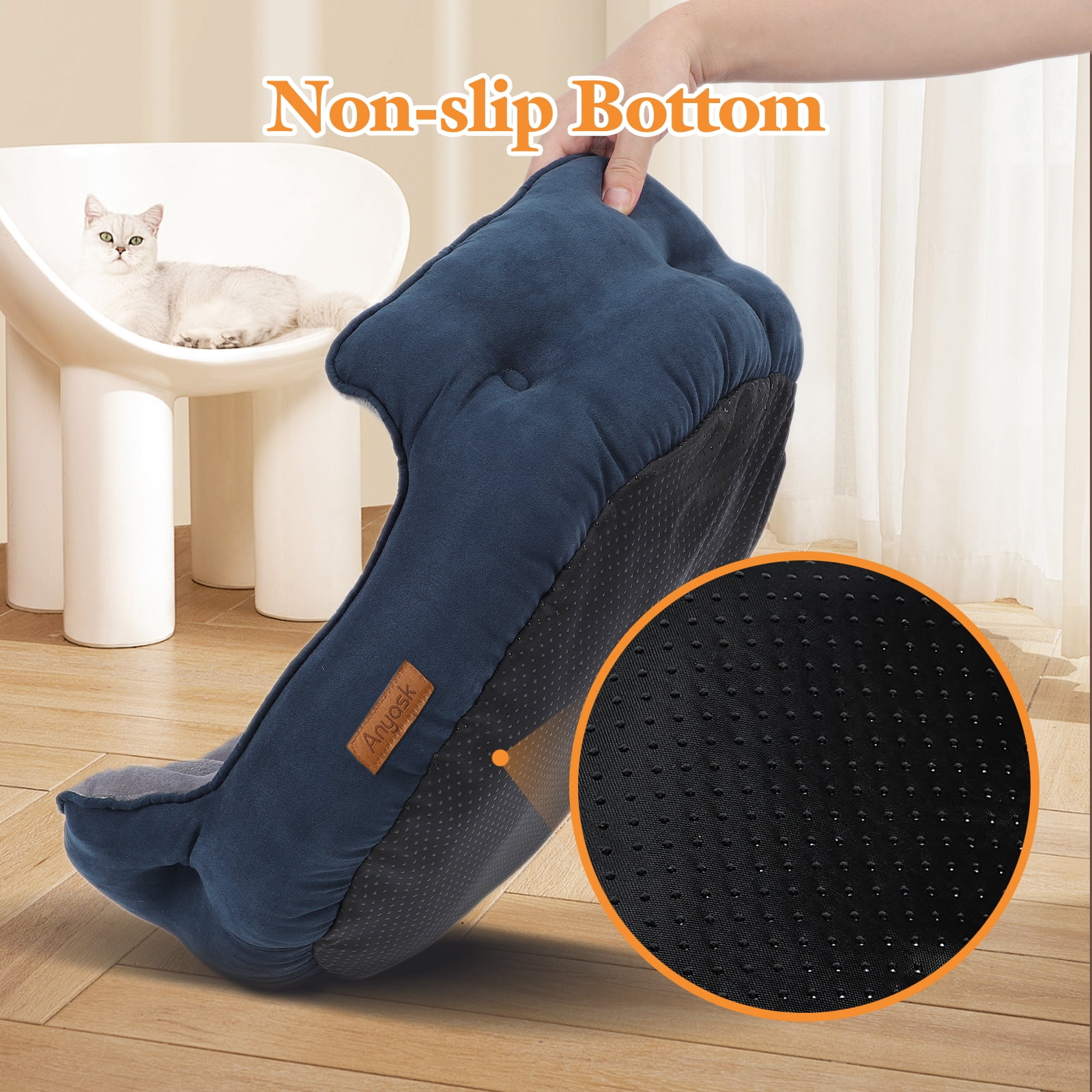 Anyask Round Soft Cat Beds for Small Indoor Cats Dog Up to 15 lbs, Blue 20"x19"x6"