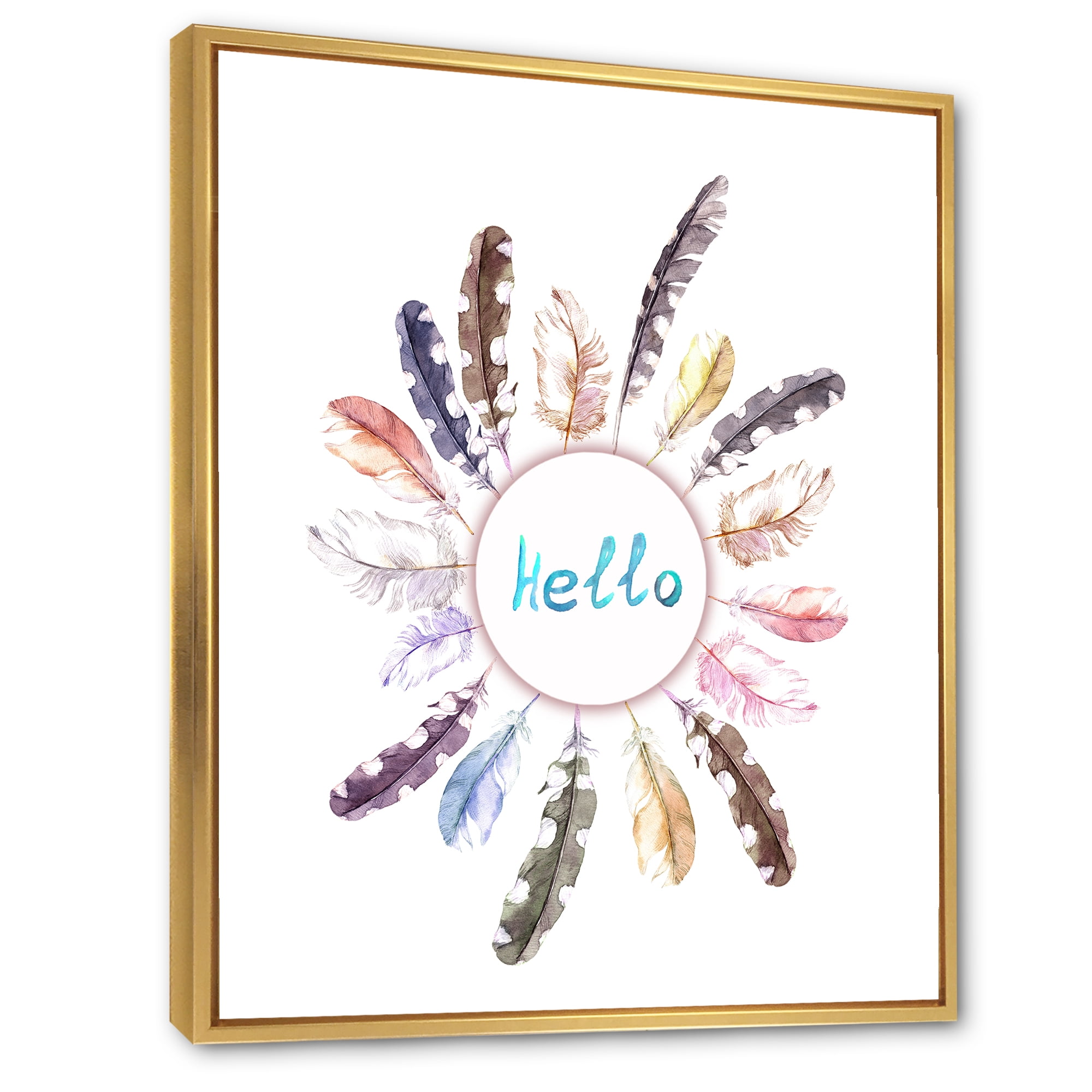Designart 'Ancient Round Wreath With Birds Feathers' Bohemian & Eclectic Framed Canvas Wall Art Print