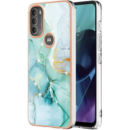 Phone Case for Motorola Moto G71 5G, Soft TPU + IMD Marble Pattern Slim Fashion Case with Screen and Camera Protective Shell for Moto G71 5G,YBDD Green