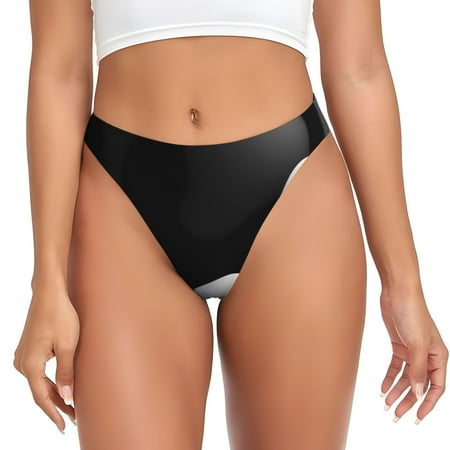 Qokaie Black White Fluid Sculpture Printed Women s Cotton Thong Underwear  Sexy Breathable Panties G-string-3X-Large