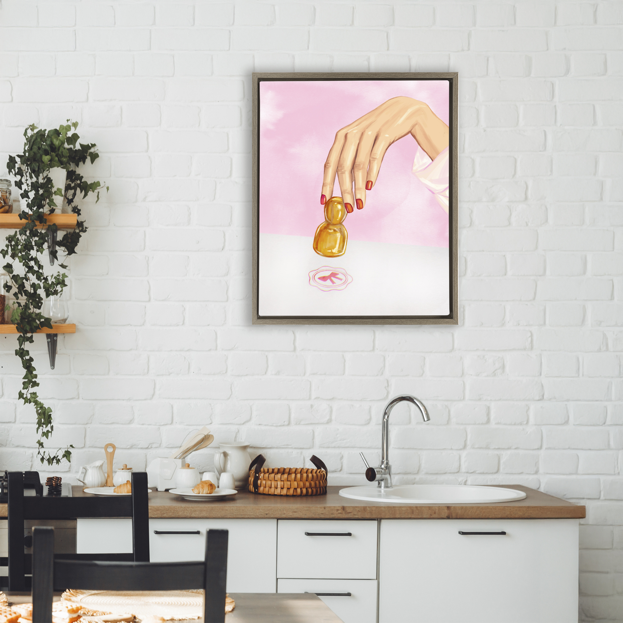 Pink Bow Fashion Stamper Brown Framed Floater Canvas Wall Art, design by Ziwei Li