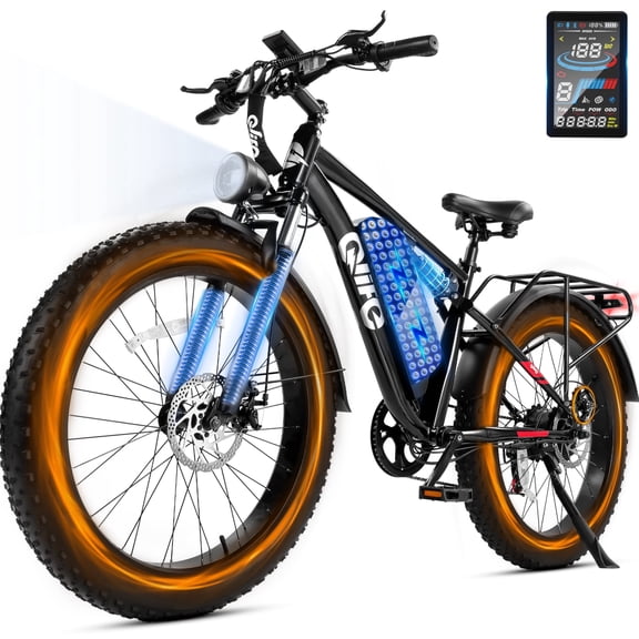 Qlife Racer Plus Electric Bike for Adults Peak 750W Motor Up to 19.8MPH, 4.0 Fat Tire Electric Mountain Bicycle with 48V 15.6AH Battery, 7 Speed Full Suspension Ebike(Black)