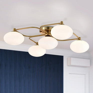 Warehouse of Tiffany Camris 5-Light Brass Chandelier Frosted Glass Shades
