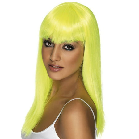 Long Neon Yellow Glamourama Adult Costume Wig