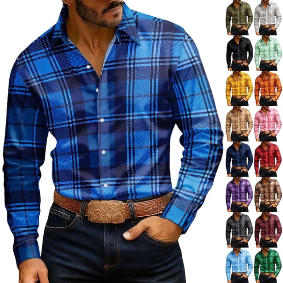 Thousandth Men's Plaid Western Shirt Classic Long Sleeve Button Down Shirt Casual Versatile Shirts Work Shirts for Men