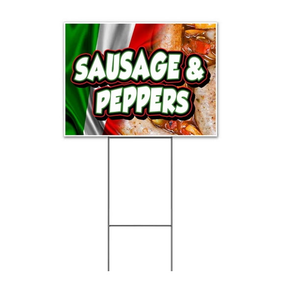 Sausage & Peppers (18" x 24") Yard Sign, Includes Metal Step Stake