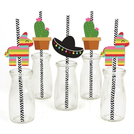 - Let's Fiesta - Paper Straw Decor - Mexican Fiesta Striped Decorative Straws - Set of 24