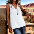 thumbnail image 5 of QUNYINEY Cotton Linen Women's Tank Top Summer Colorblock Tops Loose Fit Lace Casual Sleeveless V Neck Women's T Shirts, 5 of 6